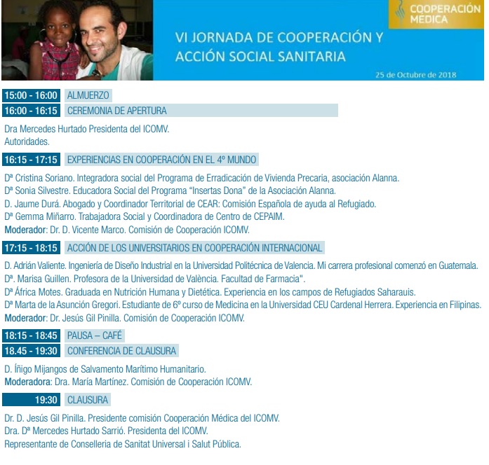 Pre programa cooperación VI Jornada de Cooperación y Acción Social Sanitaria